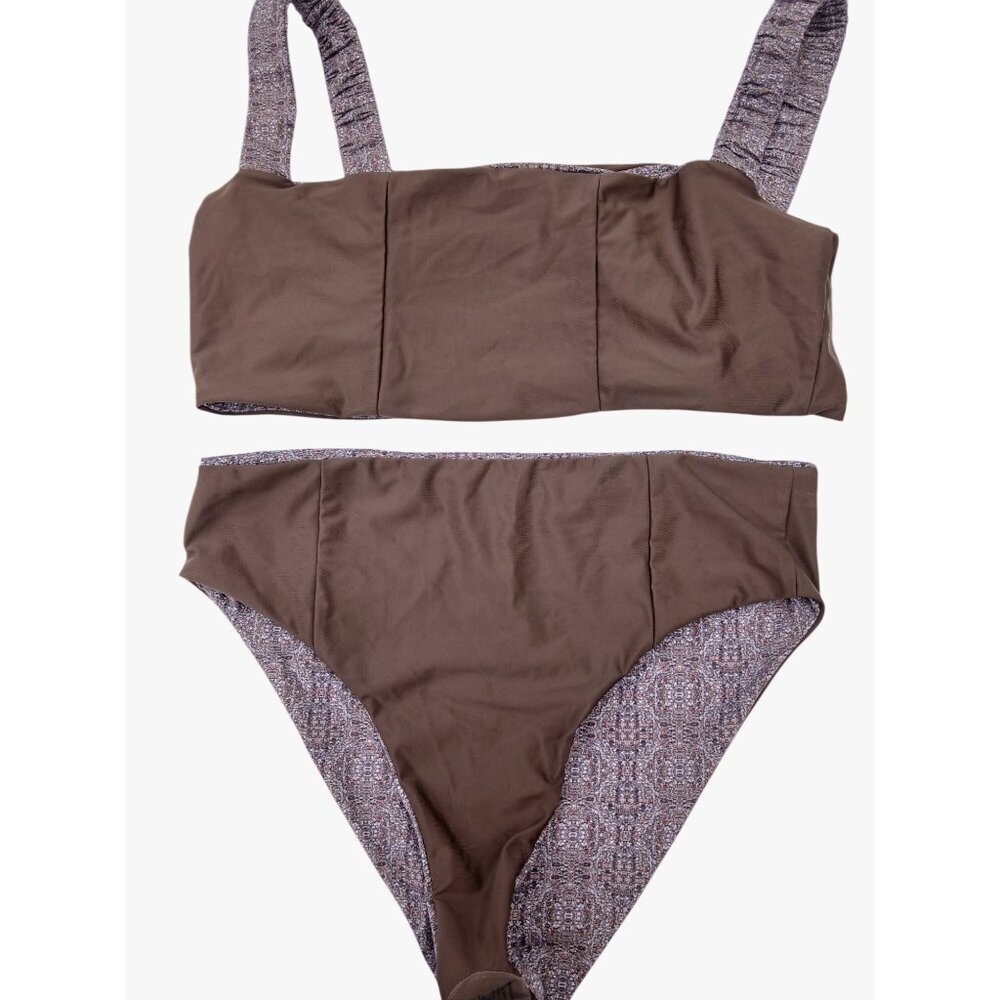 Nomads Bikini Current 11 Piece Bra Bottoms 1X Reversible Brown Print High Waist - Picture 14 of 14
